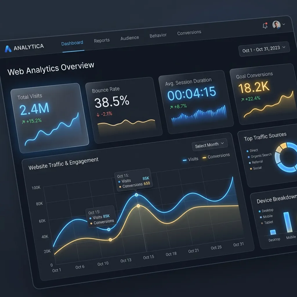 Real-time analytics dashboard displaying measurement solutions and client pipelines